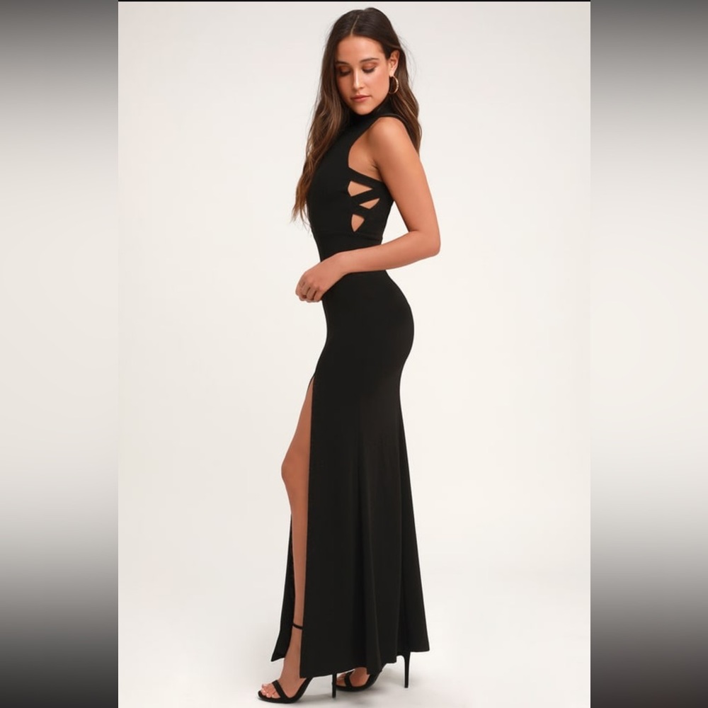 Keep On Dancing Black Mock Neck Cutout Maxi Dress